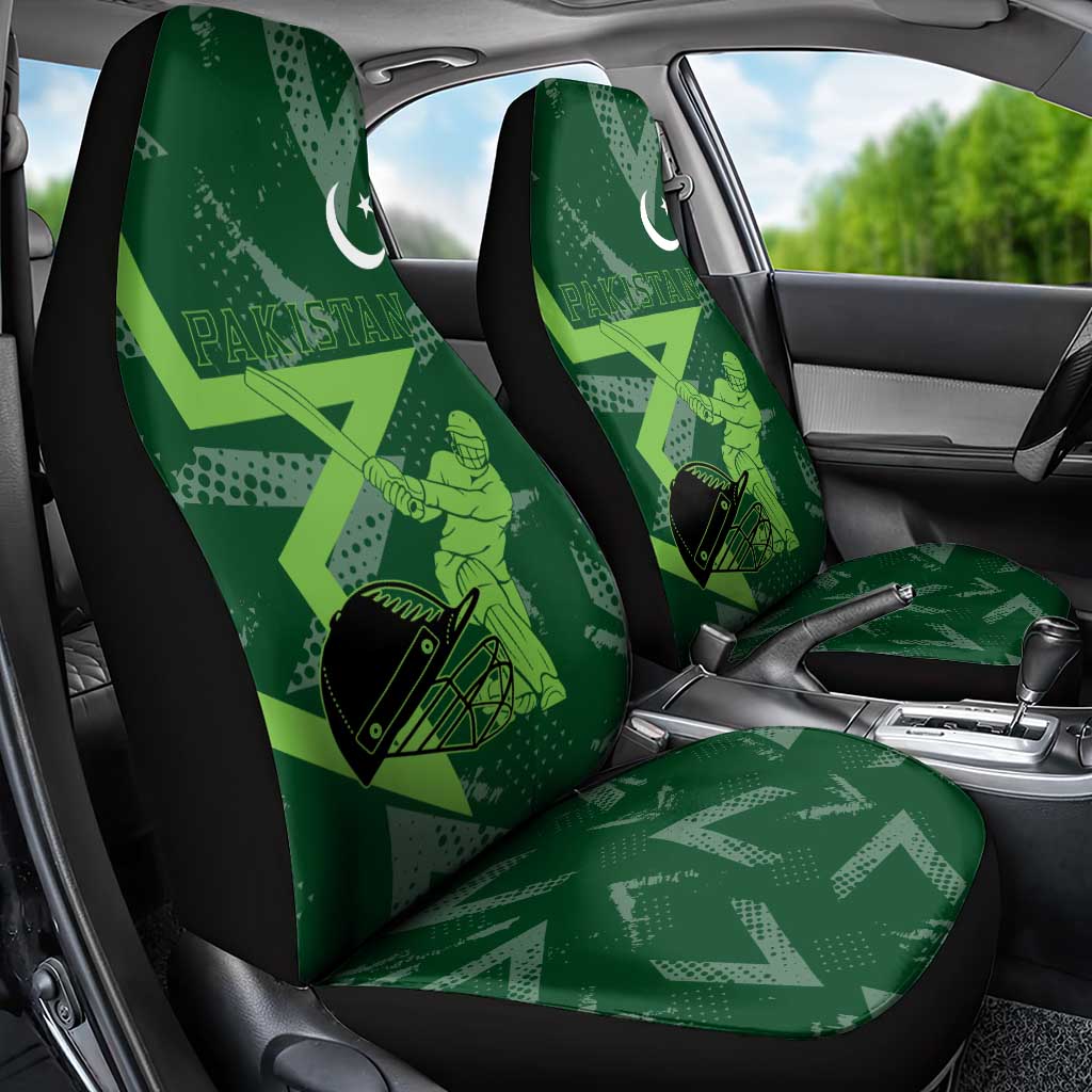 Pakistan Cricket Car Seat Cover Sporty Style with Flag Stars & Player Illustration