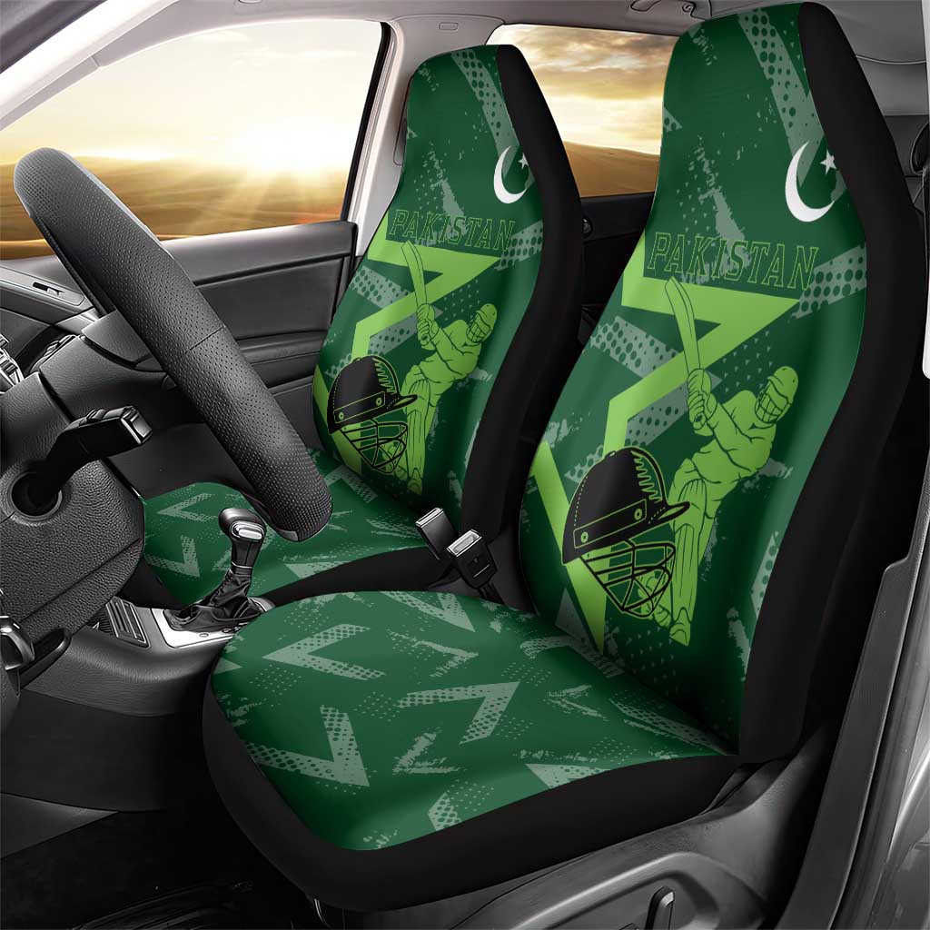 Pakistan Cricket Car Seat Cover Sporty Style with Flag Stars & Player Illustration