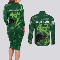 Pakistan Cricket Couples Matching Long Sleeve Bodycon Dress and Long Sleeve Button Shirt Sporty Style with Flag Stars & Player Illustration