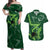Pakistan Cricket Couples Matching Off Shoulder Maxi Dress and Hawaiian Shirt Sporty Style with Flag Stars & Player Illustration