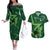 Pakistan Cricket Couples Matching Off The Shoulder Long Sleeve Dress and Hawaiian Shirt Sporty Style with Flag Stars & Player Illustration