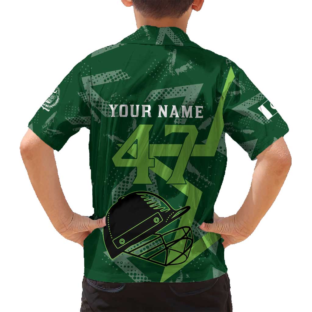 Pakistan Cricket Family Matching Long Sleeve Bodycon Dress and Hawaiian Shirt Sporty Style with Flag Stars & Player Illustration