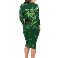 Pakistan Cricket Family Matching Long Sleeve Bodycon Dress and Hawaiian Shirt Sporty Style with Flag Stars & Player Illustration