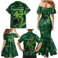 Pakistan Cricket Family Matching Mermaid Dress and Hawaiian Shirt Sporty Style with Flag Stars & Player Illustration