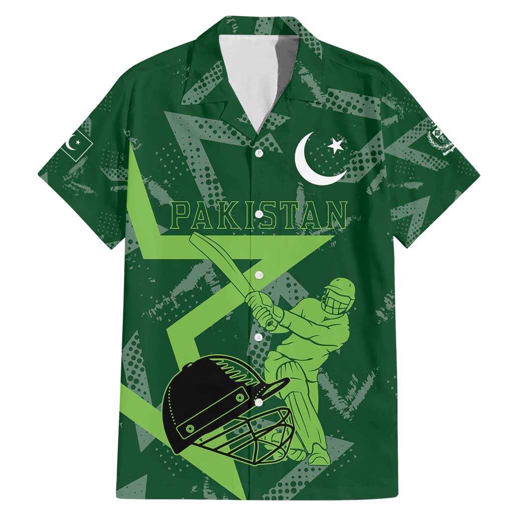 Pakistan Cricket Family Matching Mermaid Dress and Hawaiian Shirt Sporty Style with Flag Stars & Player Illustration