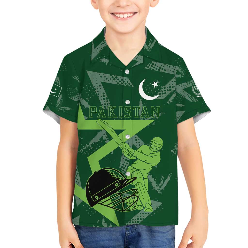 Pakistan Cricket Family Matching Off Shoulder Maxi Dress and Hawaiian Shirt Sporty Style with Flag Stars & Player Illustration