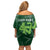 Pakistan Cricket Family Matching Off Shoulder Short Dress and Hawaiian Shirt Sporty Style with Flag Stars & Player Illustration