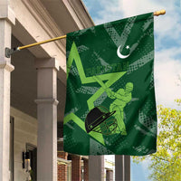 Pakistan Cricket Garden Flag Sporty Style with Flag Stars & Player Illustration