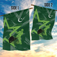 Pakistan Cricket Garden Flag Sporty Style with Flag Stars & Player Illustration