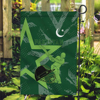 Pakistan Cricket Garden Flag Sporty Style with Flag Stars & Player Illustration