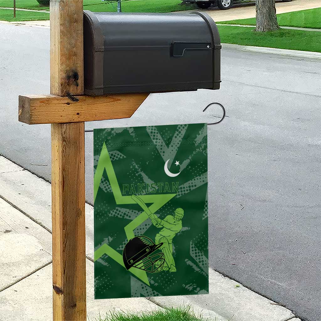 Pakistan Cricket Garden Flag Sporty Style with Flag Stars & Player Illustration