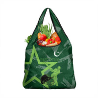 Pakistan Cricket Grocery Bag Sporty Style with Flag Stars & Player Illustration
