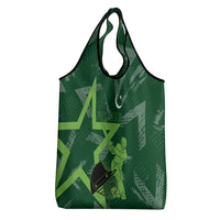 Pakistan Cricket Grocery Bag Sporty Style with Flag Stars & Player Illustration