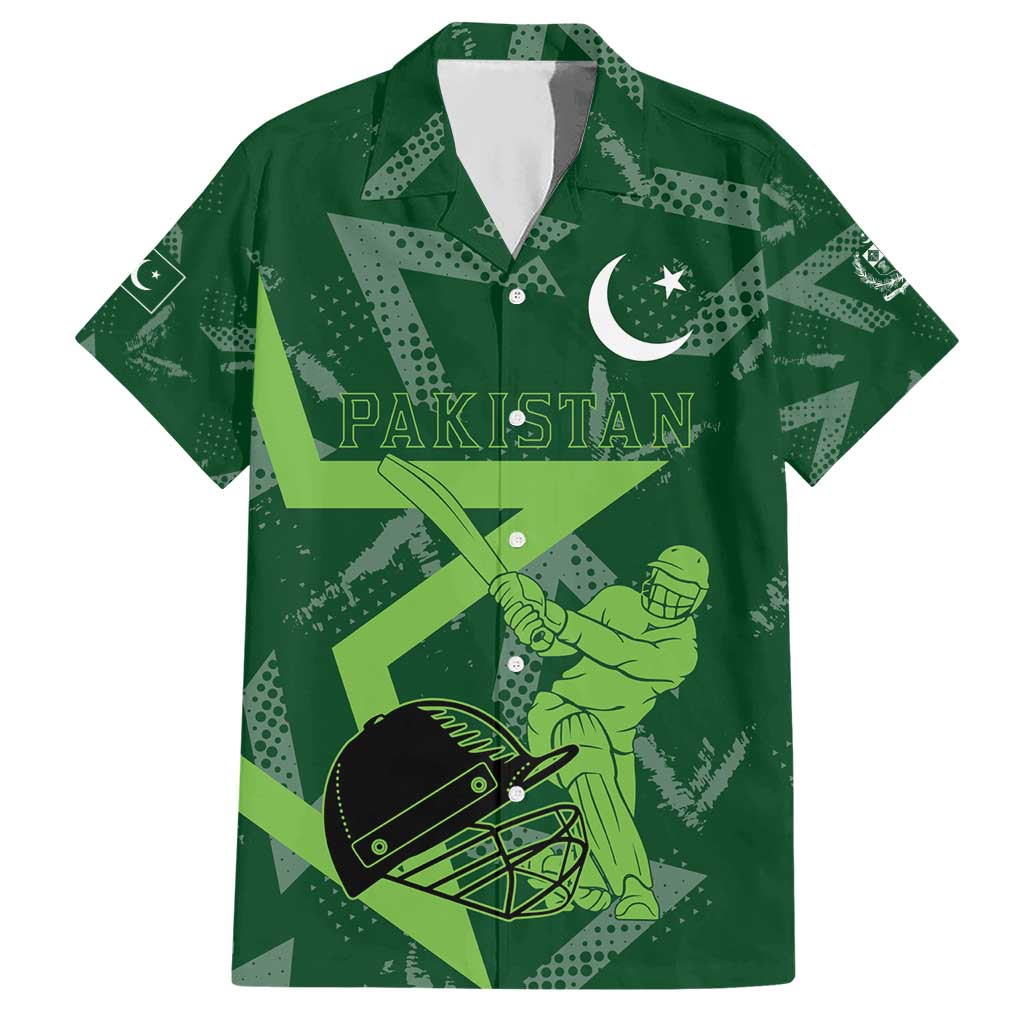Pakistan Cricket Hawaiian Shirt Sporty Style with Flag Stars & Player Illustration