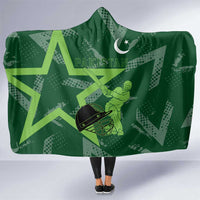 Pakistan Cricket Hooded Blanket Sporty Style with Flag Stars & Player Illustration