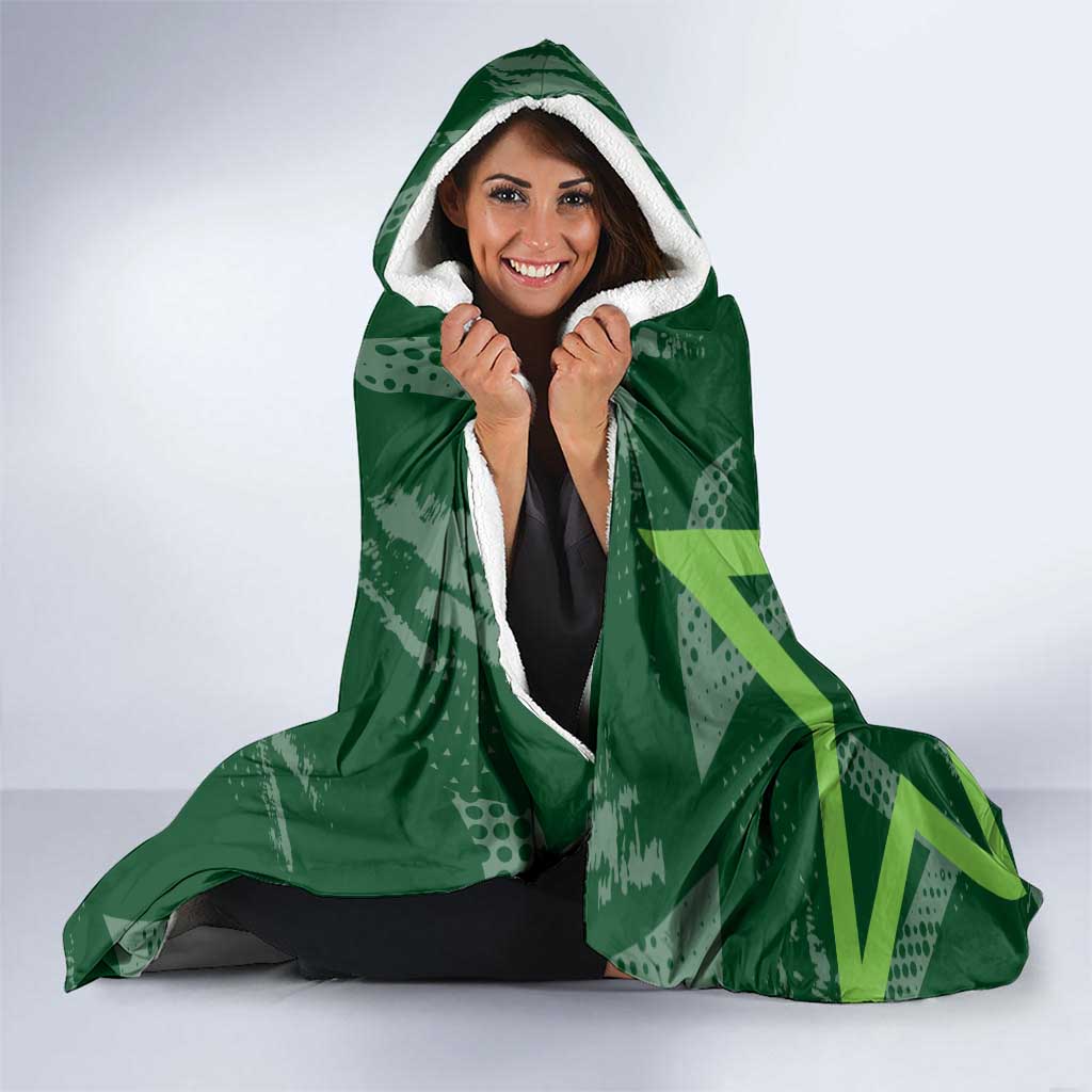 Pakistan Cricket Hooded Blanket Sporty Style with Flag Stars & Player Illustration