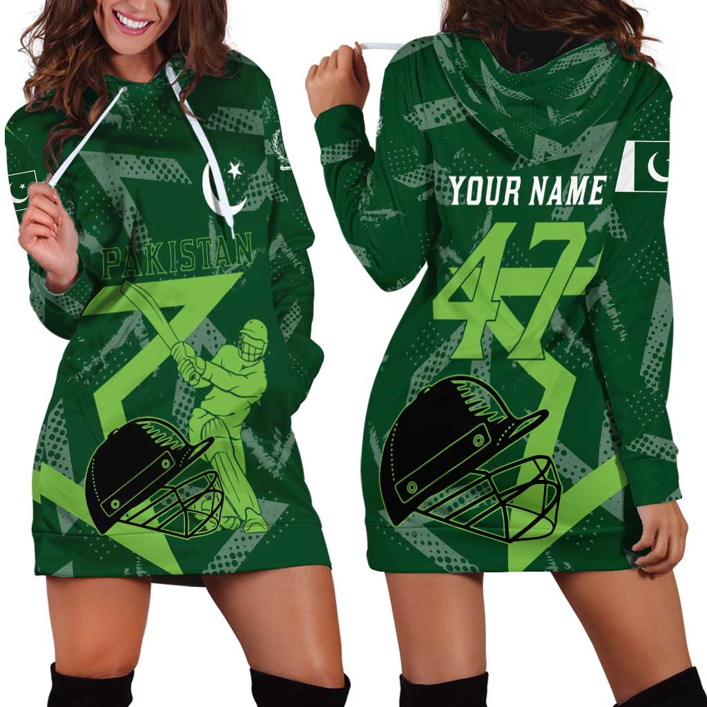 Pakistan Cricket Hoodie Dress Sporty Style with Flag Stars & Player Illustration