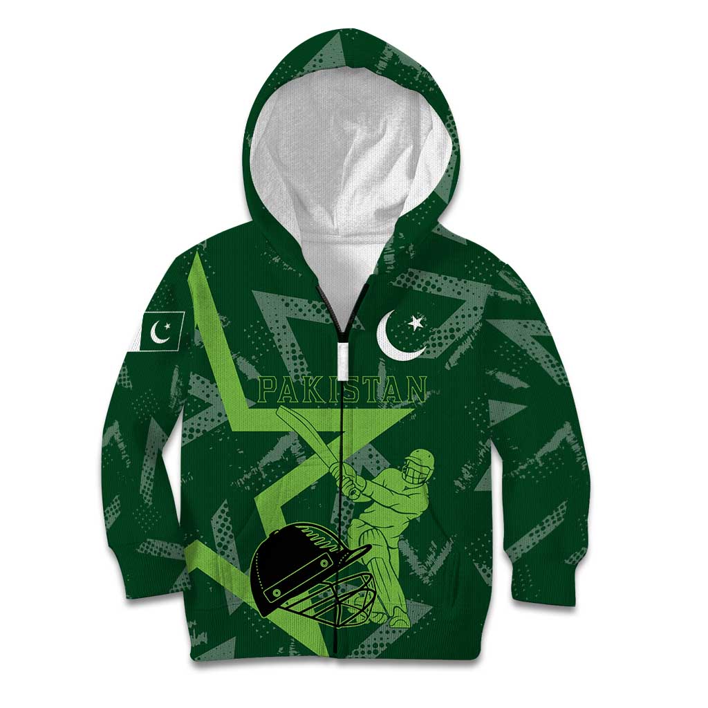 Pakistan Cricket Kid Hoodie Sporty Style with Flag Stars & Player Illustration