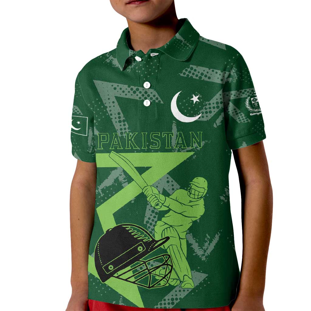 Pakistan Cricket Kid Polo Shirt Sporty Style with Flag Stars & Player Illustration