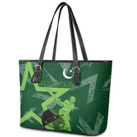 Pakistan Cricket Leather Tote Bag Sporty Style with Flag Stars & Player Illustration