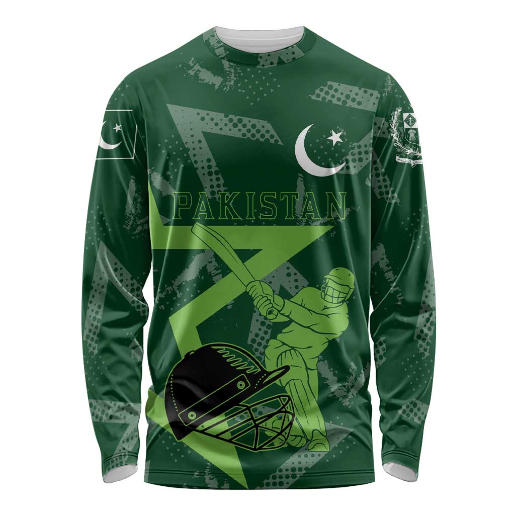 Pakistan Cricket Long Sleeve Shirt Sporty Style with Flag Stars & Player Illustration
