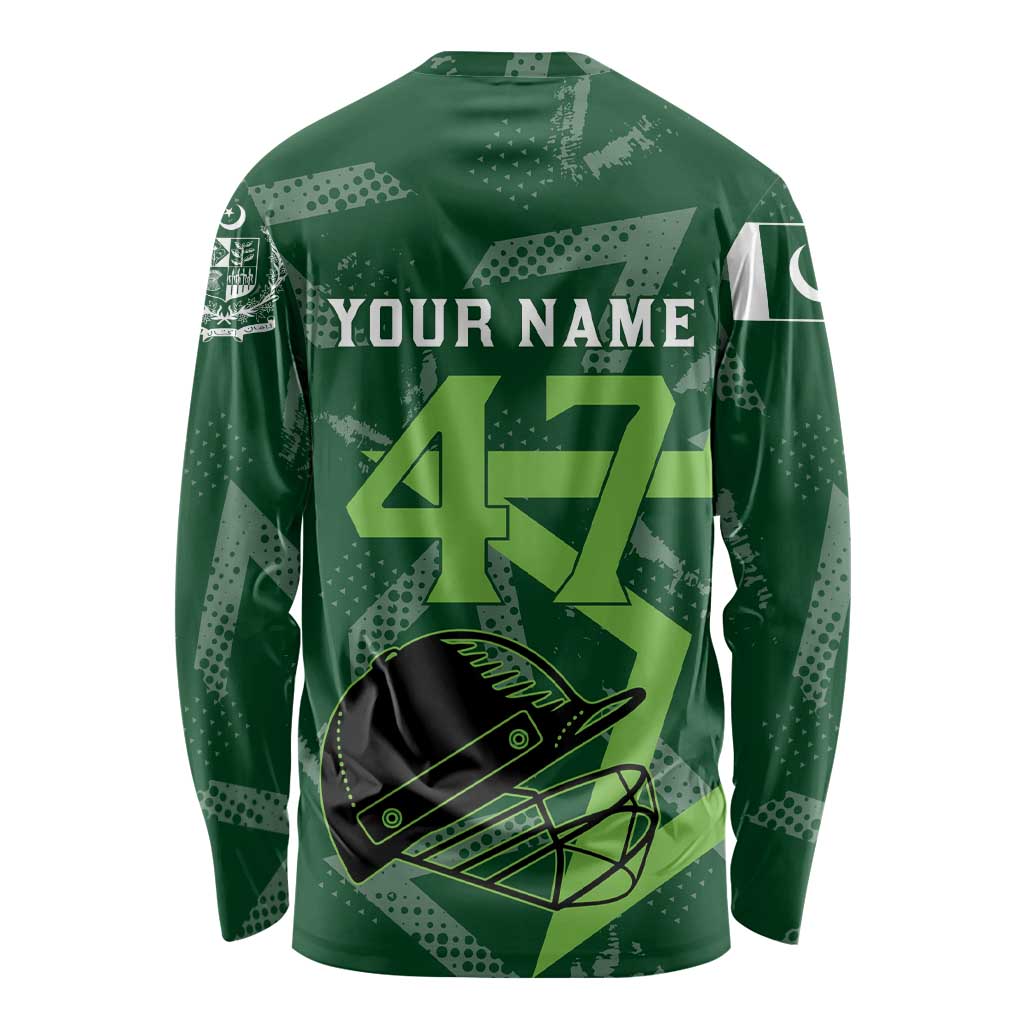 Pakistan Cricket Long Sleeve Shirt Sporty Style with Flag Stars & Player Illustration