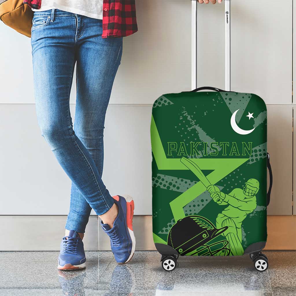 Pakistan Cricket Luggage Cover Sporty Style with Flag Stars & Player Illustration