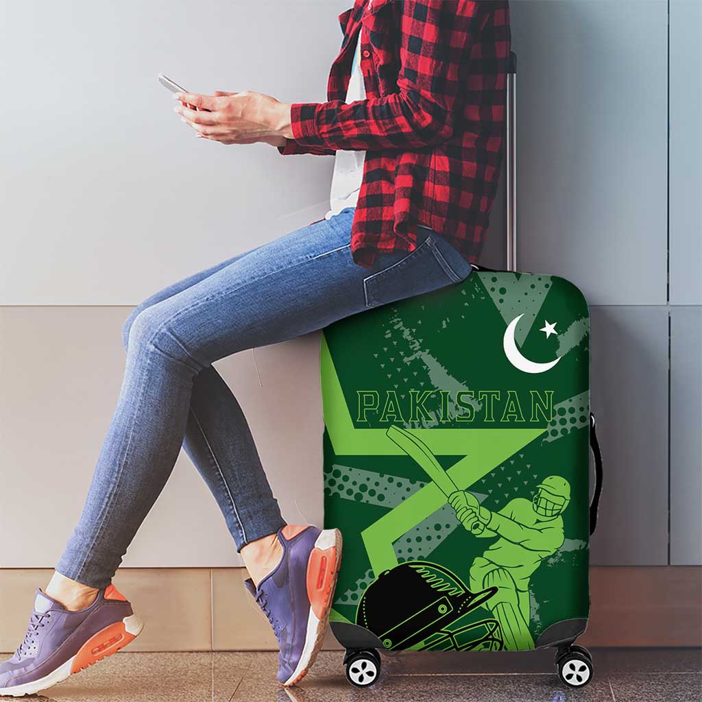 Pakistan Cricket Luggage Cover Sporty Style with Flag Stars & Player Illustration