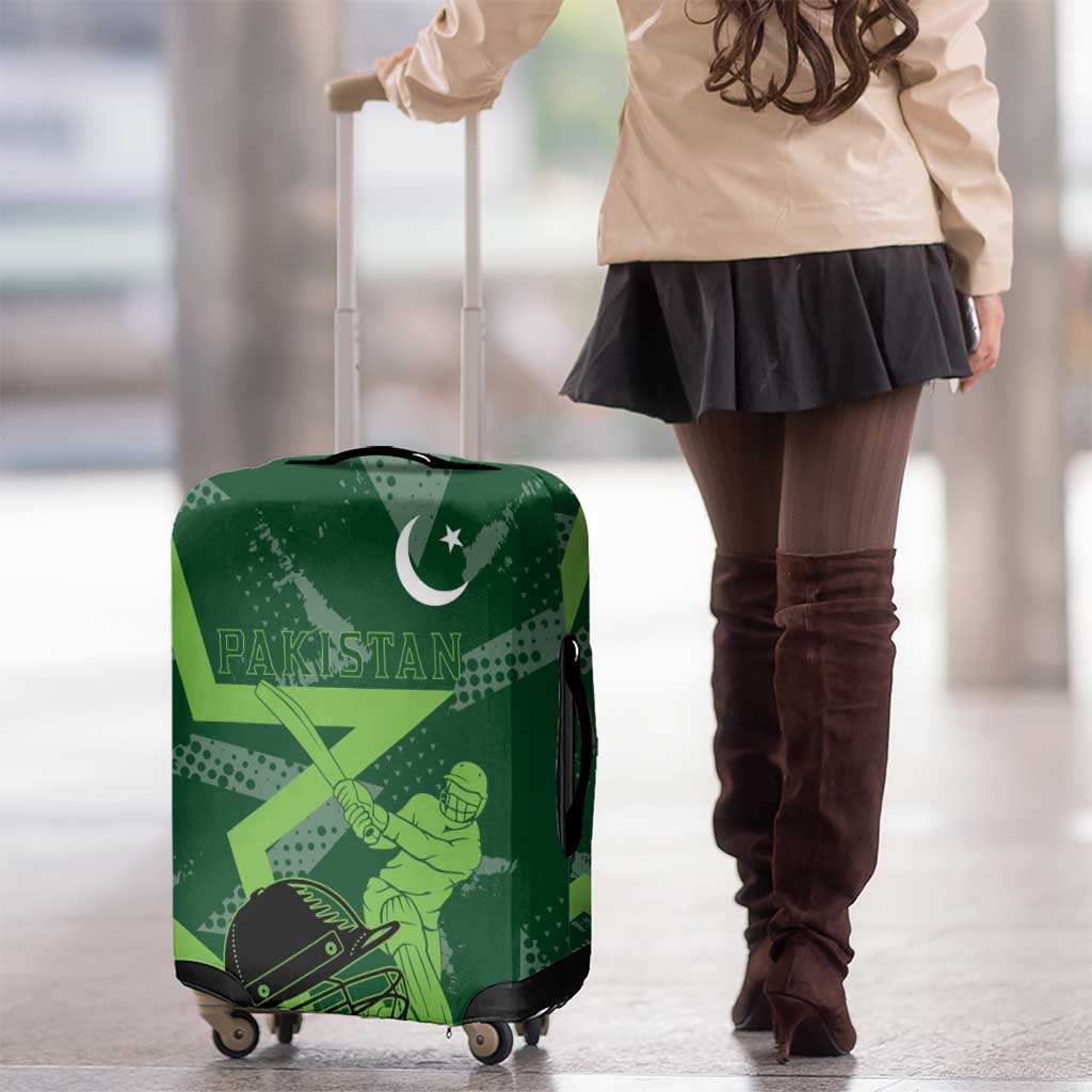Pakistan Cricket Luggage Cover Sporty Style with Flag Stars & Player Illustration