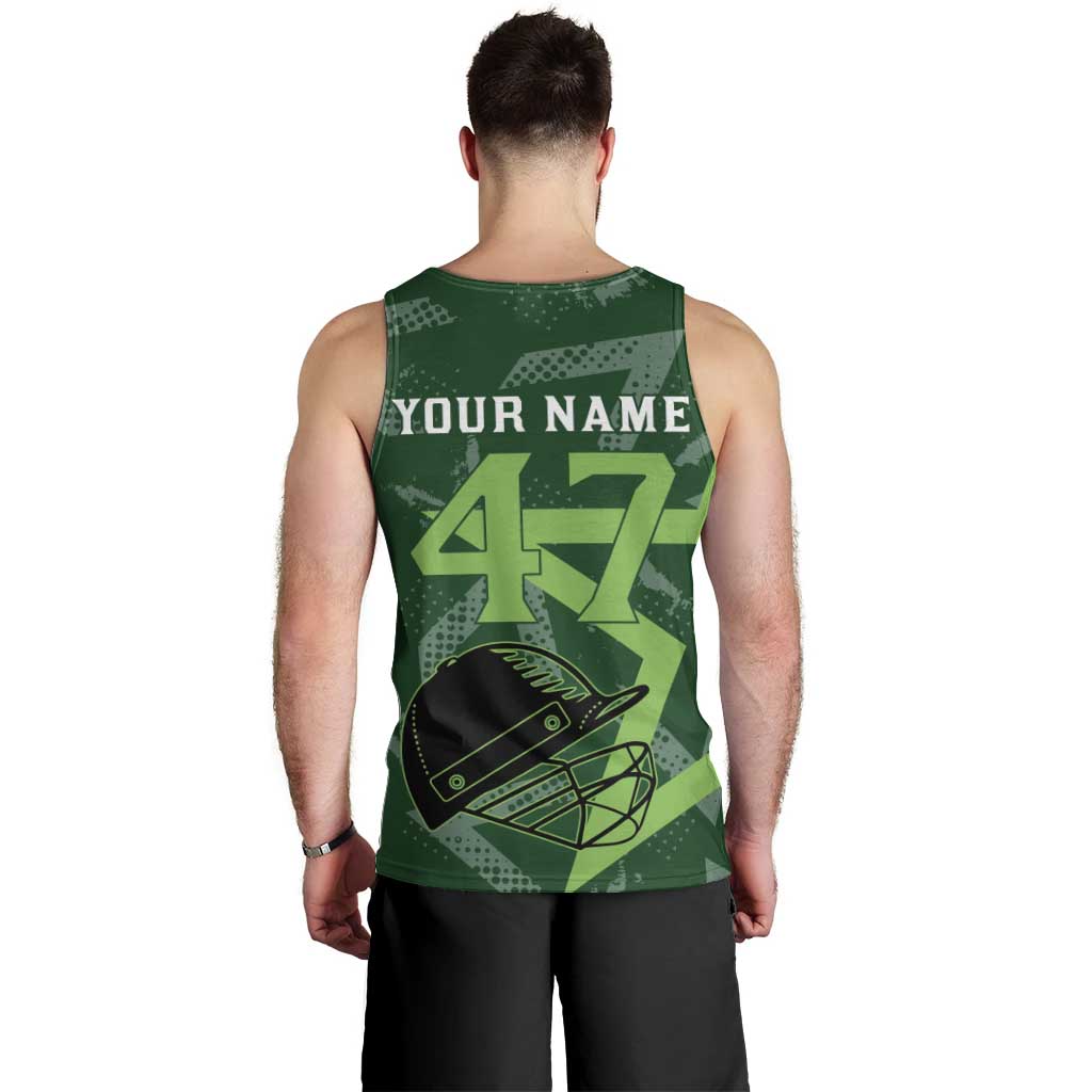 Pakistan Cricket Men Tank Top Sporty Style with Flag Stars & Player Illustration