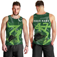 Pakistan Cricket Men Tank Top Sporty Style with Flag Stars & Player Illustration