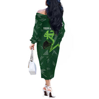 Pakistan Cricket Off The Shoulder Long Sleeve Dress Sporty Style with Flag Stars & Player Illustration