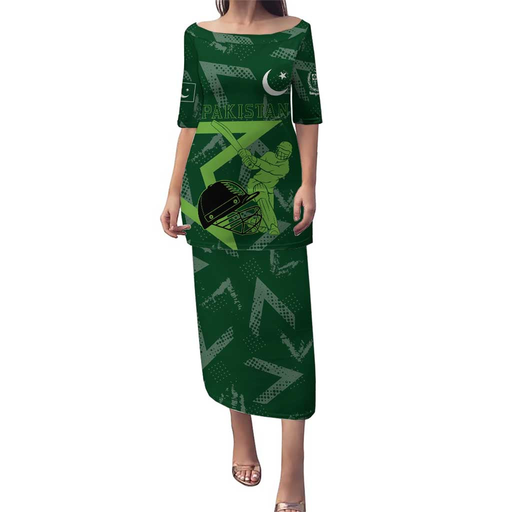 Pakistan Cricket Puletasi Sporty Style with Flag Stars & Player Illustration