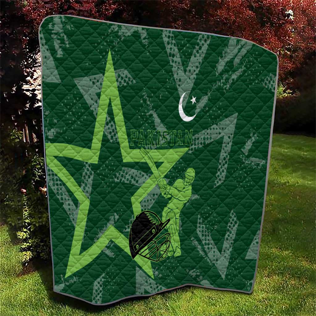 Pakistan Cricket Quilt Sporty Style with Flag Stars & Player Illustration