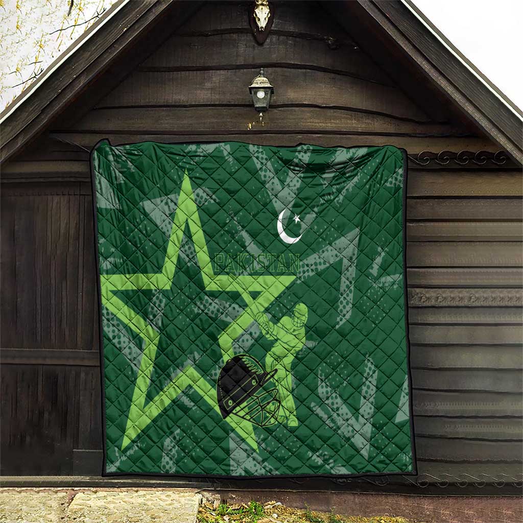 Pakistan Cricket Quilt Sporty Style with Flag Stars & Player Illustration