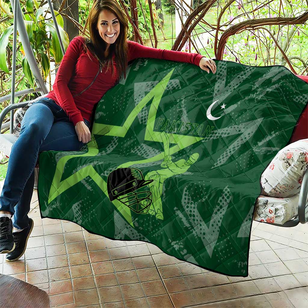 Pakistan Cricket Quilt Sporty Style with Flag Stars & Player Illustration