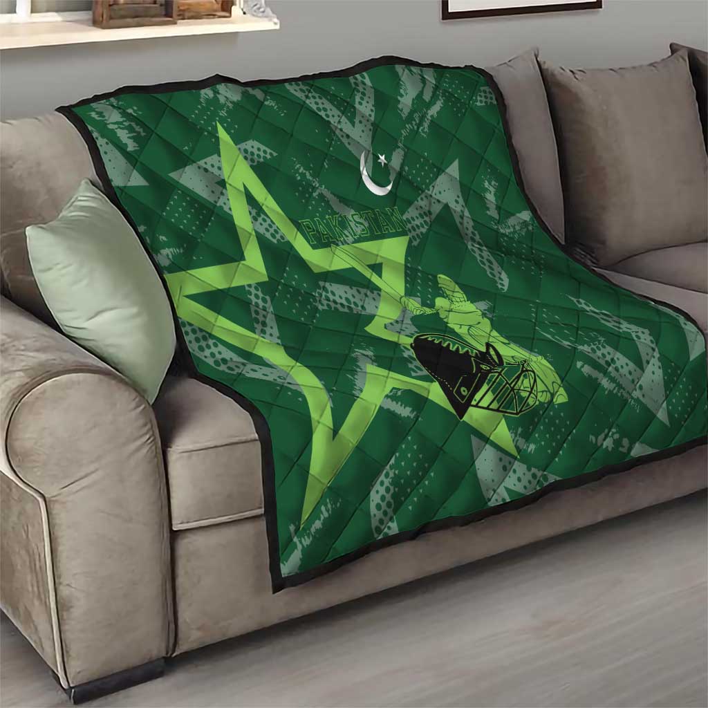 Pakistan Cricket Quilt Sporty Style with Flag Stars & Player Illustration