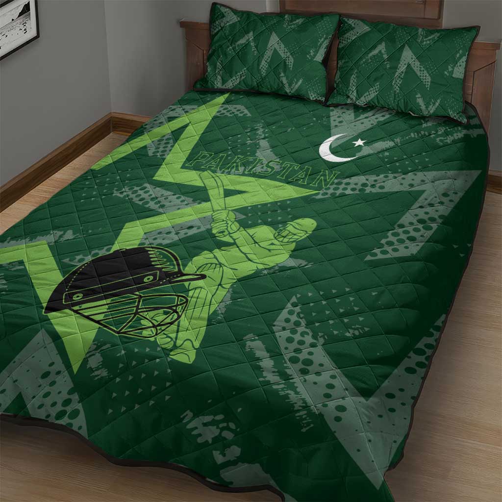 Pakistan Cricket Quilt Bed Set Sporty Style with Flag Stars & Player Illustration