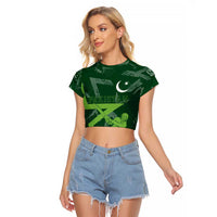 Pakistan Cricket Raglan Cropped T Shirt Sporty Style with Flag Stars & Player Illustration