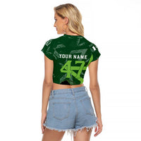 Pakistan Cricket Raglan Cropped T Shirt Sporty Style with Flag Stars & Player Illustration