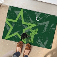 Pakistan Cricket Rubber Doormat Sporty Style with Flag Stars & Player Illustration