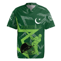 Pakistan Cricket Rugby Jersey Sporty Style with Flag Stars & Player Illustration