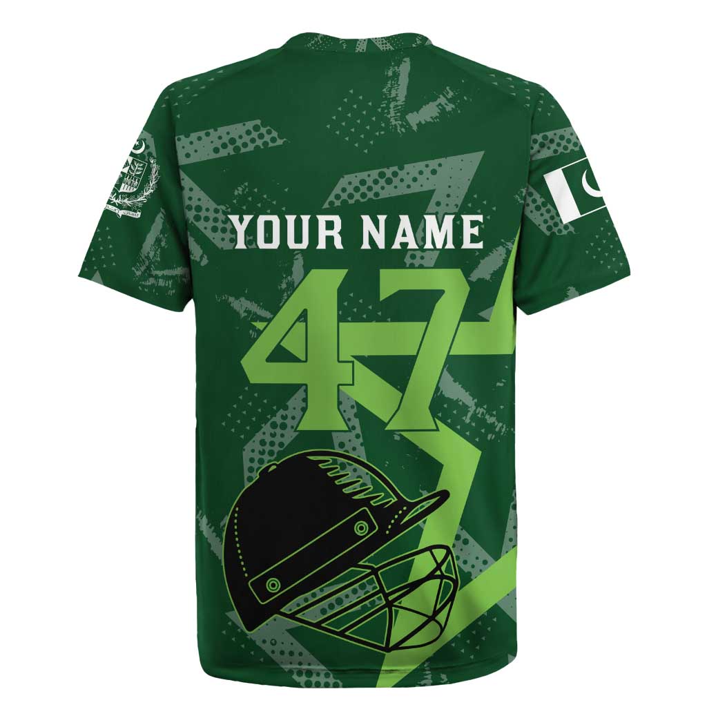 Pakistan Cricket Rugby Jersey Sporty Style with Flag Stars & Player Illustration