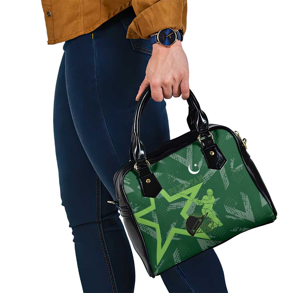 Pakistan Cricket Shoulder Handbag Sporty Style with Flag Stars & Player Illustration