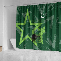 Pakistan Cricket Shower Curtain Sporty Style with Flag Stars & Player Illustration