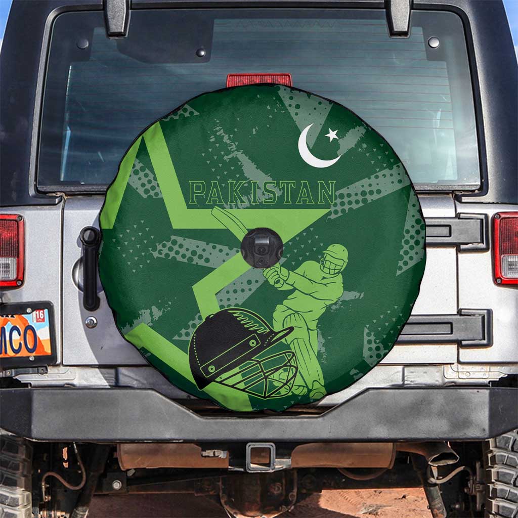 Pakistan Cricket Spare Tire Cover Sporty Style with Flag Stars & Player Illustration
