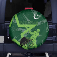 Pakistan Cricket Spare Tire Cover Sporty Style with Flag Stars & Player Illustration