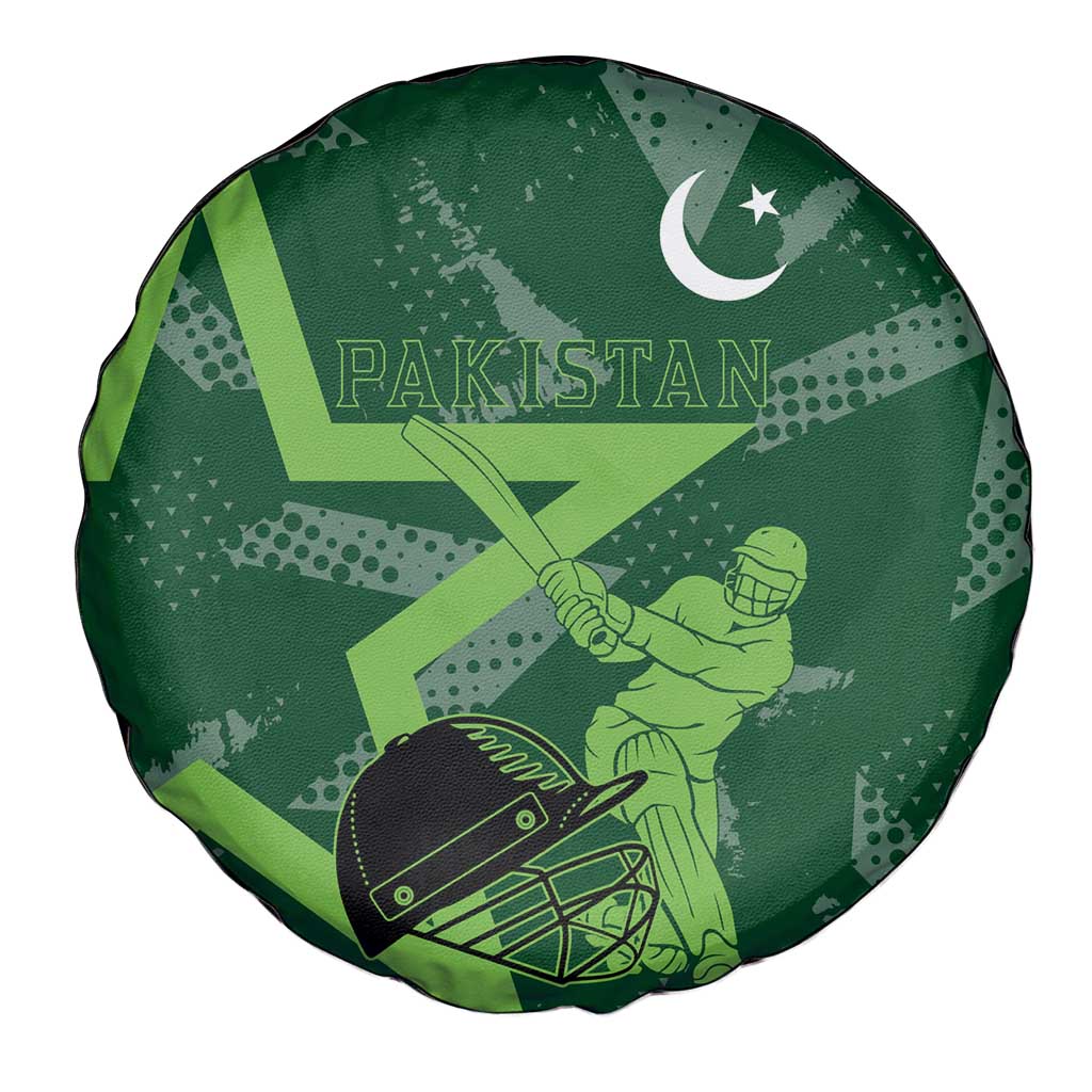 Pakistan Cricket Spare Tire Cover Sporty Style with Flag Stars & Player Illustration