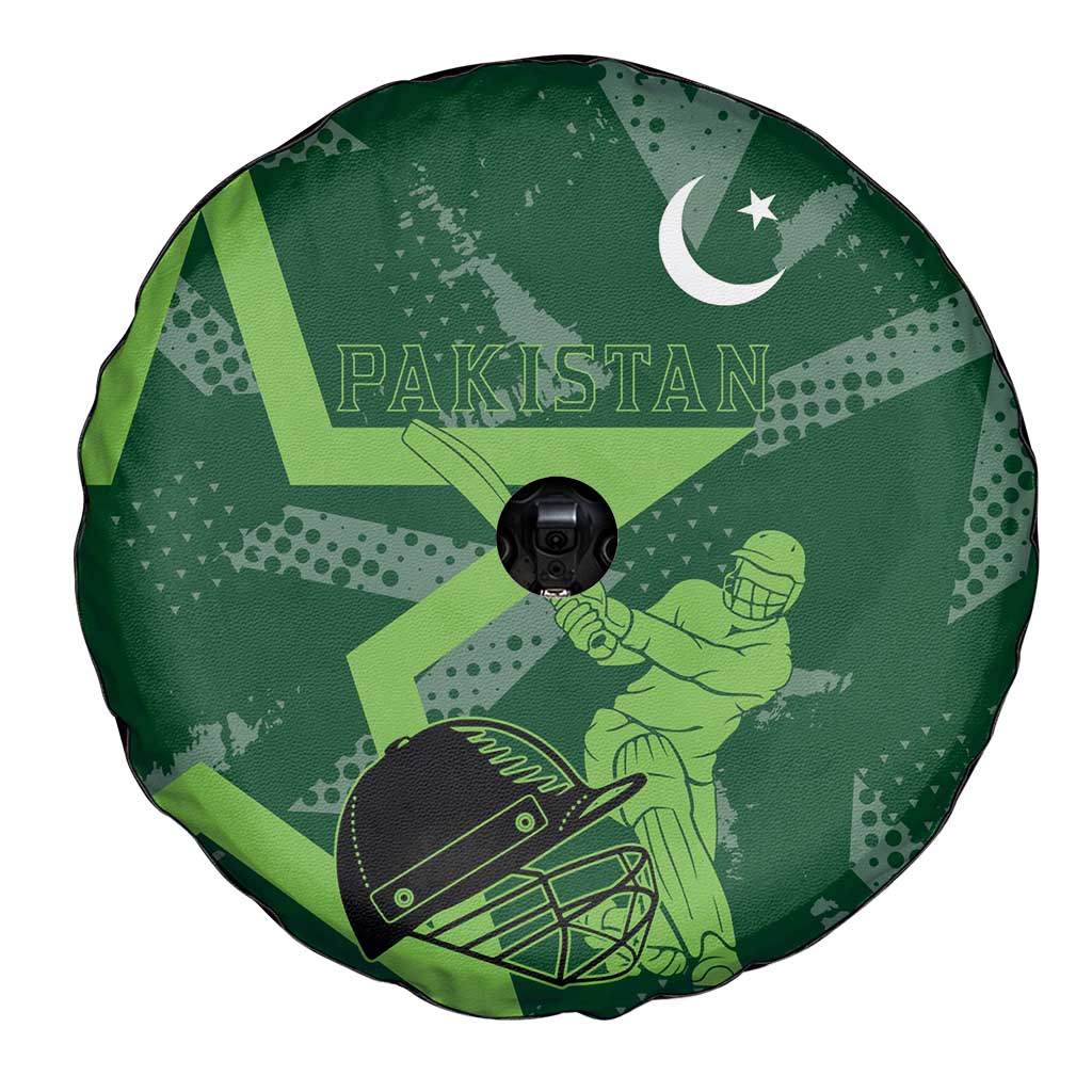 Pakistan Cricket Spare Tire Cover Sporty Style with Flag Stars & Player Illustration