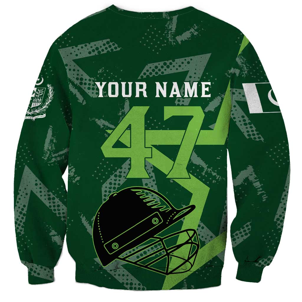 Pakistan Cricket Sweatshirt Sporty Style with Flag Stars & Player Illustration